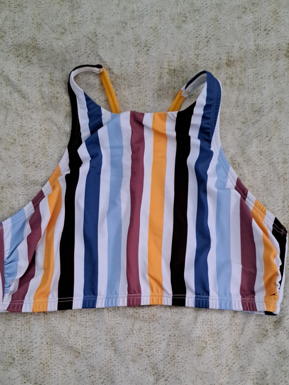 Womens Striped High-Neck Swim Top - Multi-Color